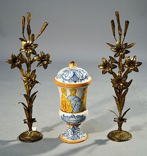 Italian Jar and Pair 19th C. Table Decorations
