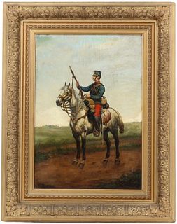 Signed Oil/Board of French Chasseur Soldier