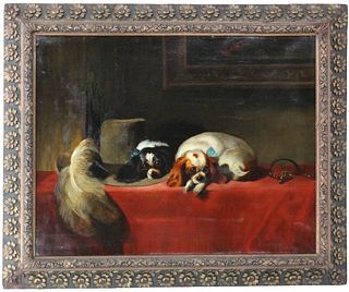 19th C Oil Painting of King Charles Spaniels C1880