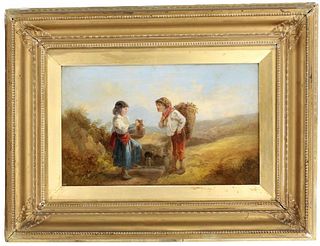 19th C English School Oil on Canvas of Harvesters