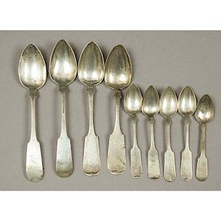 9 Fiddle Form Silver Spoons