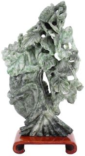 Early Chinese Carved Jade Grasshoppers on Stand