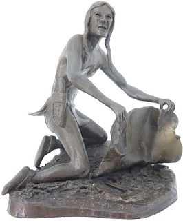 Smoke Signal Bronze Native American Statue