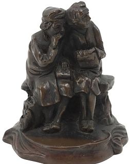 Signed Bronze P. Dunne of 2 Seated Figures