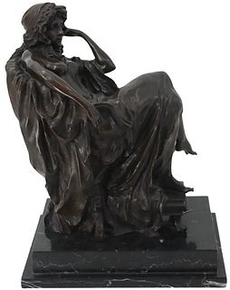 Vintage Bronze Sculpture of a Seated Young Maiden