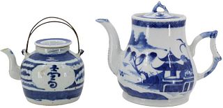 Antique (2) Chinese Blue and White Teapots