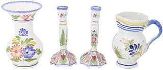 (4) Quimper Set: (2) Candlesticks, Vase & Pitcher