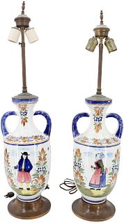 Pair Of  French Quimper Lamps