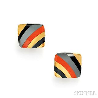 18kt Gold and Hardstone Earclips, Tiffany & Co.