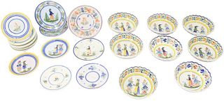 (24) Quimper Set - Hand Painted Plates & Bowls