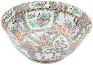 Large 19th C Chinese Porcelain Rose Medallian Bowl