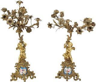 Pair Late19th C French Sevres Candleabras - As Is