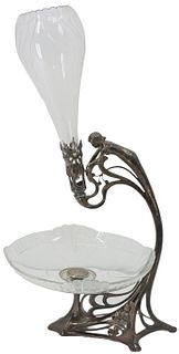 Art Nouveau Silvered Metal & Crystal Epergne