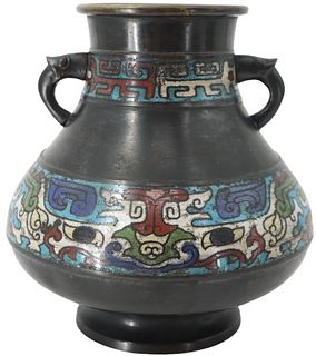 Antique Japanese Cloisonne Bronze Vase