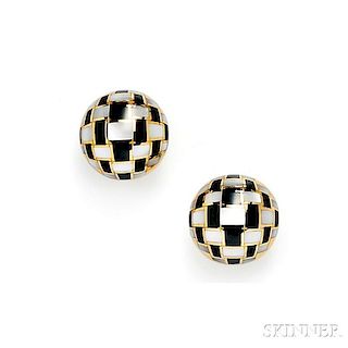 18kt Gold, Black Jade, and Mother-of-pearl Earclips, Tiffany & Co.