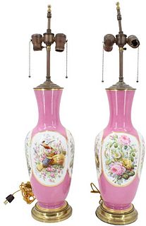 (2) Pink Floral French Lamps