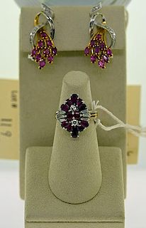 Diamond and Ruby Ring and Earrings
