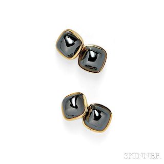 18kt Gold and Hematite Cuff Links