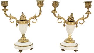 Marble & Bronze Petite Candelabras, French
