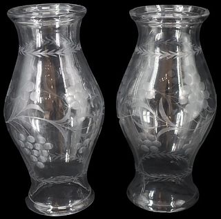 Pair of Floral Etched Hurricane Candle Shades