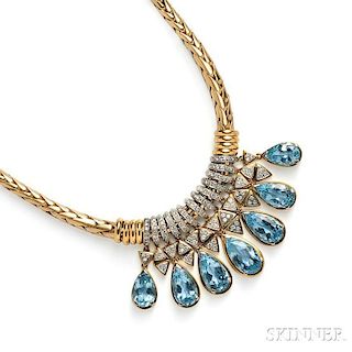18kt Gold, Aquamarine, and Diamond Necklace
