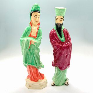 2pc Ceramic Oriental Man and Woman in Traditional Clothes