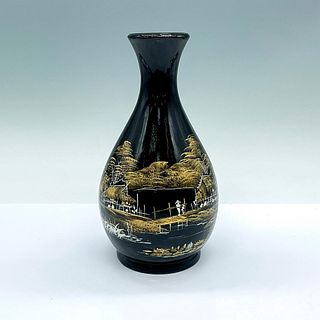 Vintage Chinese Black Lacquer Landscape Vase