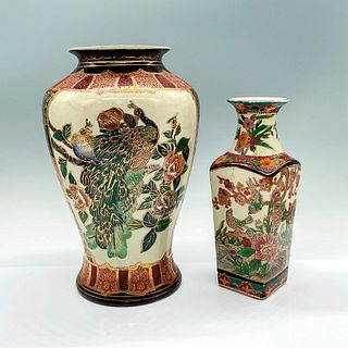 2pc Vintage Chinoiserie Porcelain Gilded Vases