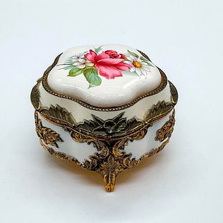 Vintage Japanese Brass Floral Footed Jewelry Box