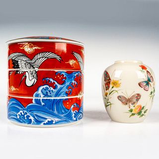 2pc Takahashi Porcelain Three-Tier Bento Box and Vase