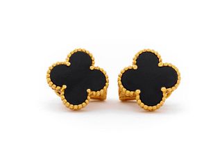 Van Cleef & Arpels 18K Onyx Alhambra Earrings