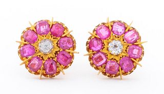 22K Yellow Gold Pink & White Sapphire Earrings