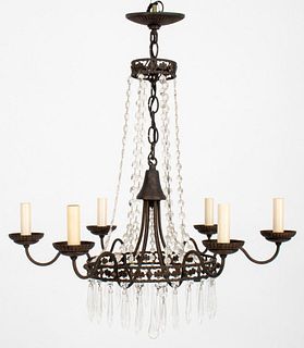 Baroque Style Wrought Iron & Glass Chandeliers, 2