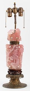 Chinese Carved Rose Quartz Vase Mounted as a Lamp