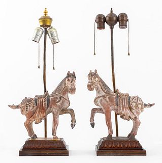 Chinese Tang Style Horse Sculpture Mount Lamps, 2