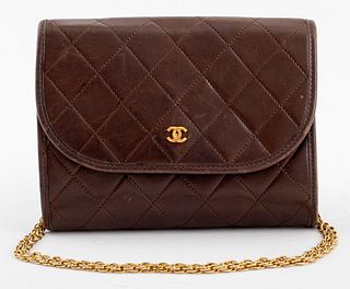 Chanel Quilted Brown Leather Front Flap Handbag