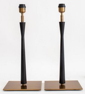 Mid-Century Modern Style Wooden Column Lamps, 2