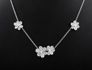 18K White Gold Diamond Floral Necklace