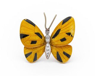 Marcel Boucher 18K Diamond Enamel Butterfly Pin