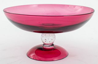 Pairpoint Cranberry Controlled Bubble Glass Tazza