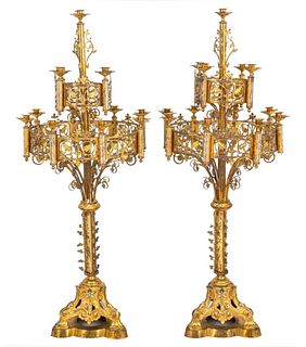 Pugin Manner Gothic Revival Candleabra, 19th C.