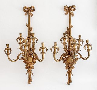 Louis XVI Style Ormolu Five Light  Appliques, Pair