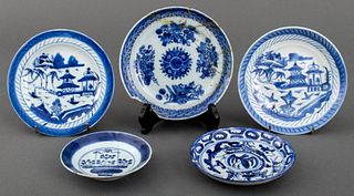 Chinese Blue & White Porcelain Dishes, 5