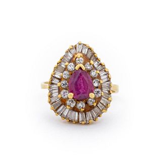 Vintage 14K Yellow Gold Ruby & Diamond Ring