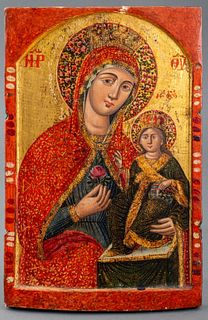 Greek Icon Mother & Child of the Unfading Rose 18C