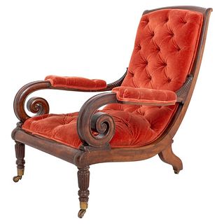 Late Regency Mahogany Scroll Back Arm Chair