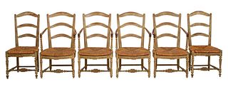 French Provincial Painted Ladder Back Chairs, 6