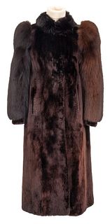 Sheared Beaver & Fox-Trimmed Fur Full-Length Coat