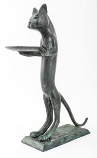Maitland Smith Verdigris Metal Cat Form Stand