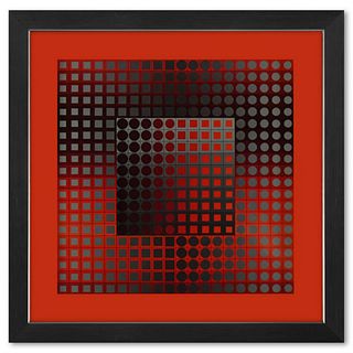 Victor Vasarely (1908-1997), "Zett - RG de la sÃ©rie Folklore Planetaire" Framed 1971 Heliogravure Print with Letter of Authenticity